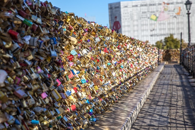 Traditional romantic spot in paris bridge of padlocks