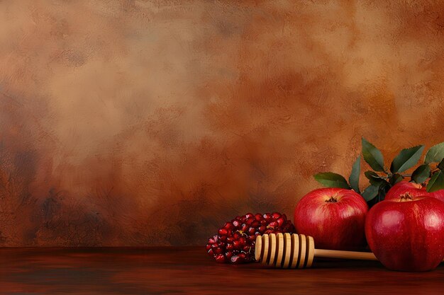 Photo a traditional rosh hashanah table is elegantly set with honey apples pomegranates and a shofar a