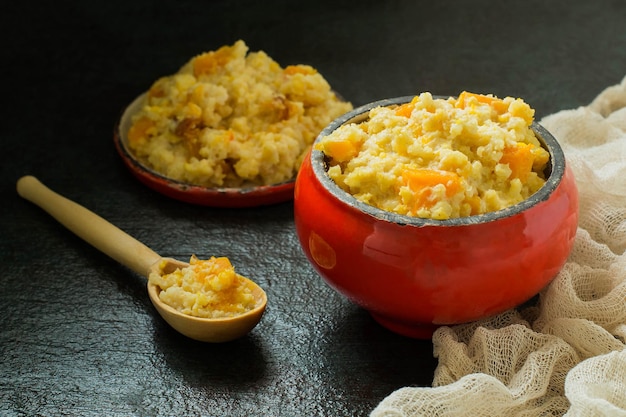 Traditional russian food millet porridge with pumpkin