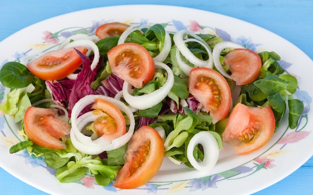 Traditional salad with tomato, lettuce and onion