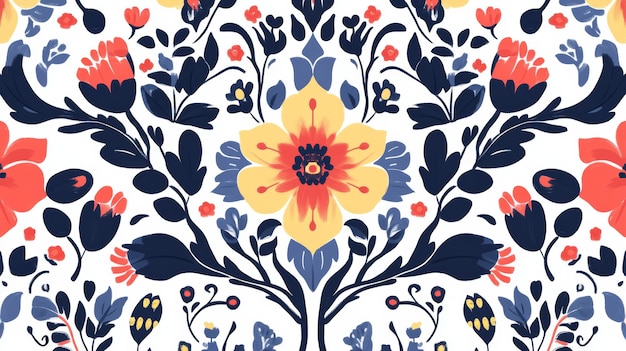 Photo a traditional scandinavian folk art design featuring stylized floral motifs and geometric patterns