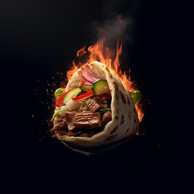 Traditional Shawarma with Meat and Vegetables