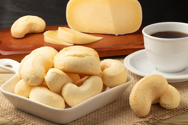 Traditional snack cheese bread with coffee