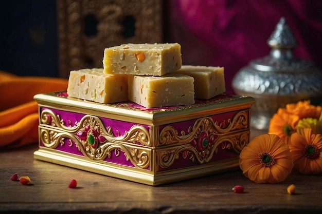 Traditional Soan Papdi in a decorative box