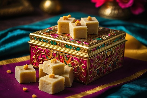 Traditional Soan Papdi in a decorative box