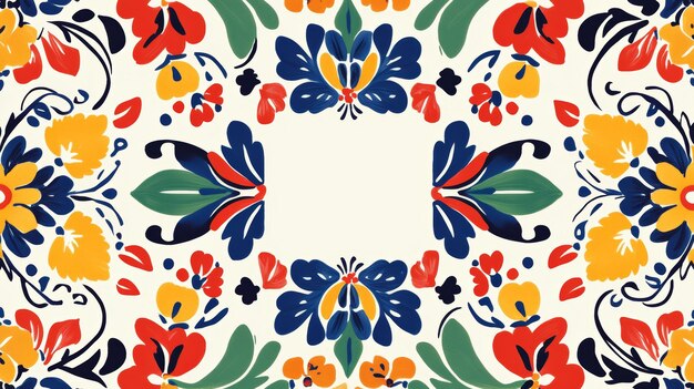 Photo a traditional south american wallpaper with a repeating pattern of vibrant mexican talavera tiles