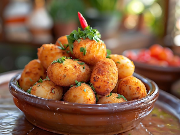 Traditional Spanish Croquetas served as tapas in a cozy restaurant setting