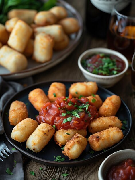 Photo traditional spanish croquettes served in a rustic setting close up photography