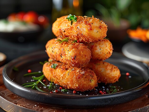 Photo traditional spanish croquettes served in a rustic setting close up photography