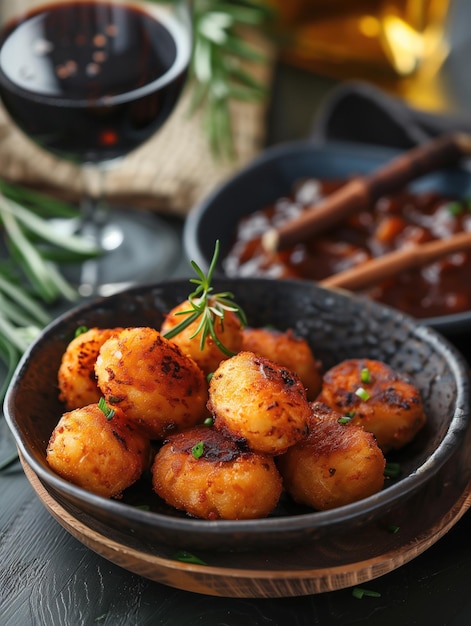 Photo traditional spanish croquettes served in a rustic setting close up photography