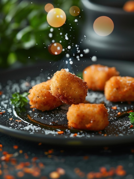 Photo traditional spanish croquettes served in a rustic setting close up photography