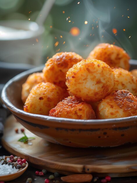 Photo traditional spanish croquettes served in a rustic setting close up photography