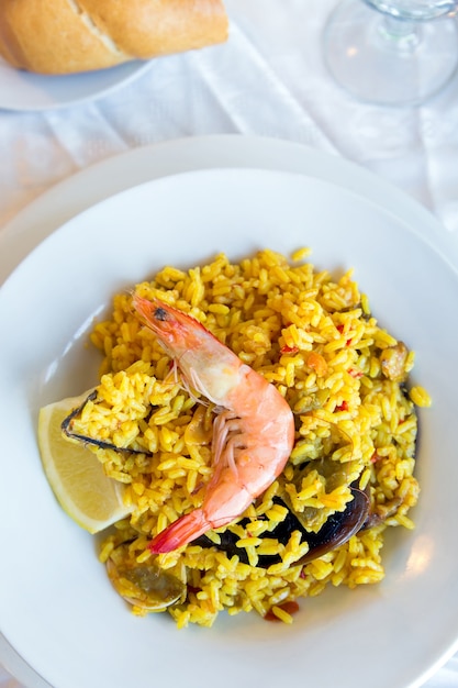 Traditional spanish seafood of Paella