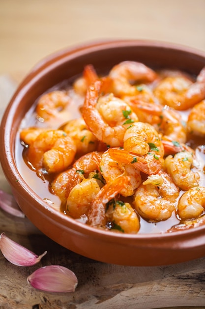 Traditional spanish shrimp with garlic and parsley