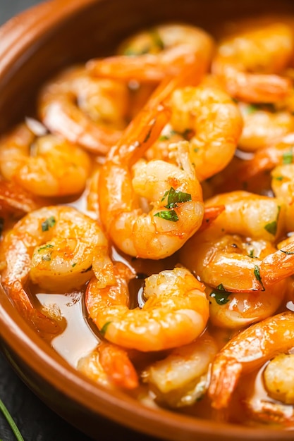 Traditional spanish shrimp with garlic and parsley