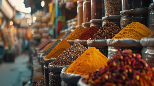 Photo a traditional street market filled with colorful and tasty spices ai generated image