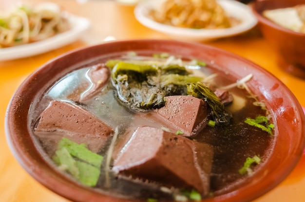 Traditional Taiwanese snack, a bowl of pork blood soup