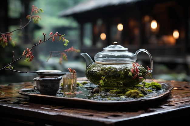 Traditional tea ceremony with special utensils and elegance generative IA