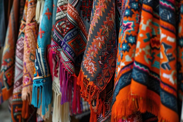 Traditional textiles and scarves in Uzbek market