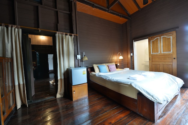 Traditional Thai style wooden bedroom