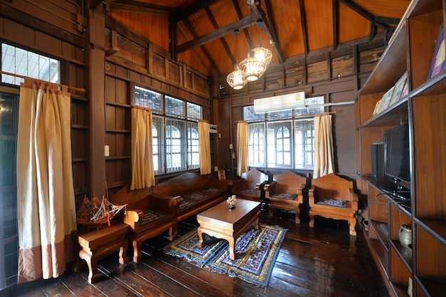 Traditional Thai style wooden living room