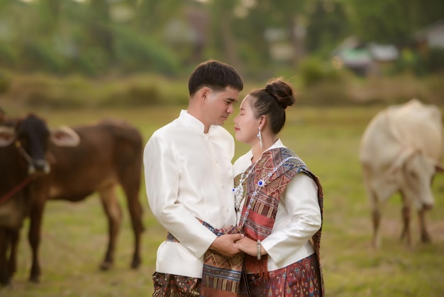 Traditional Thai wedding in forest xA