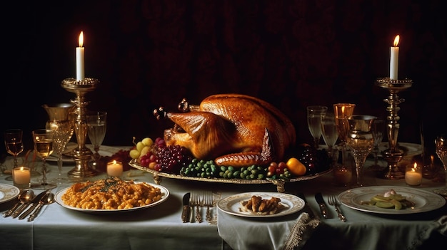 Traditional thanksgiving dinner Illustration AI GenerativexA