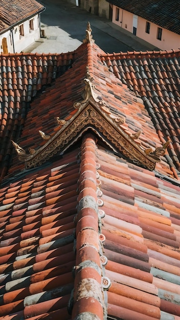 Photo traditional tiled roof with ornate ridge