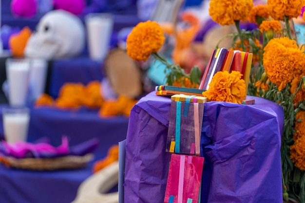 Traditional toys in mexico on an altar for the day of the dead