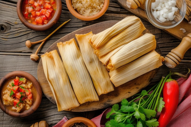 Traditional Treasures Authentic Tamales Straight from the Heart with ingredients top view