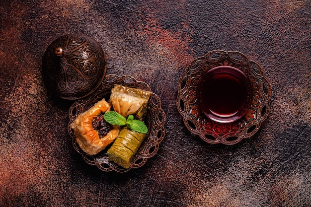 Traditional turkish arabic sweets baklava assortment