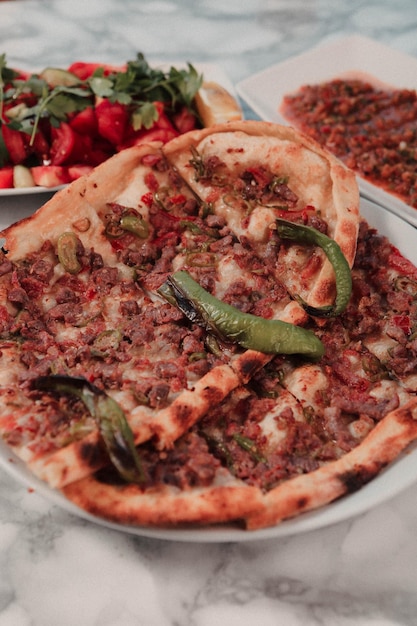 Traditional turkish baked dish pide Turkish pizza pide Middle eastern appetizers Turkish cuisine