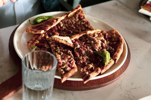 Traditional turkish baked dish pide. Turkish pizza pide, Middle eastern appetizers. Turkish cuisine.