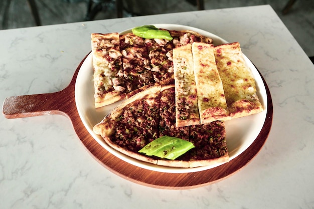 Traditional turkish baked dish pide. Turkish pizza pide, Middle eastern appetizers. Turkish cuisine.