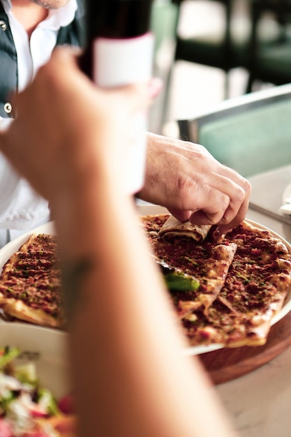 Traditional turkish baked dish pide. Turkish pizza pide, Middle eastern appetizers. Turkish cuisine.