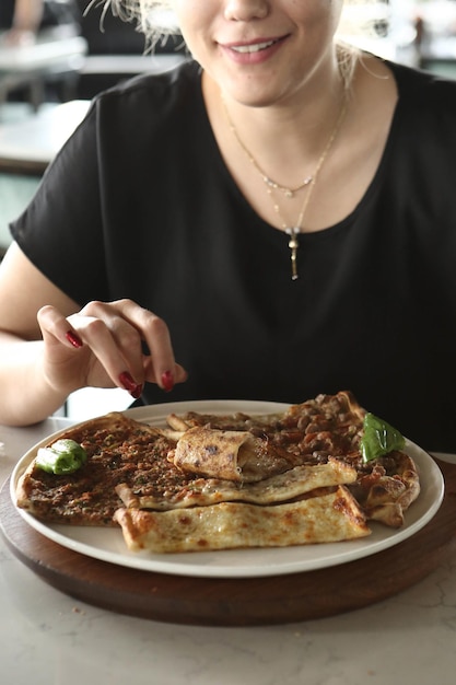 Traditional turkish baked dish pide. Turkish pizza pide, Middle eastern appetizers. Turkish cuisine.