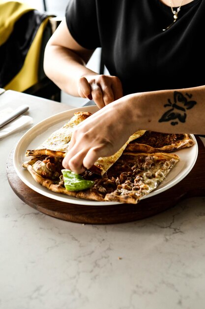 Traditional turkish baked dish pide. Turkish pizza pide, Middle eastern appetizers. Turkish cuisine.