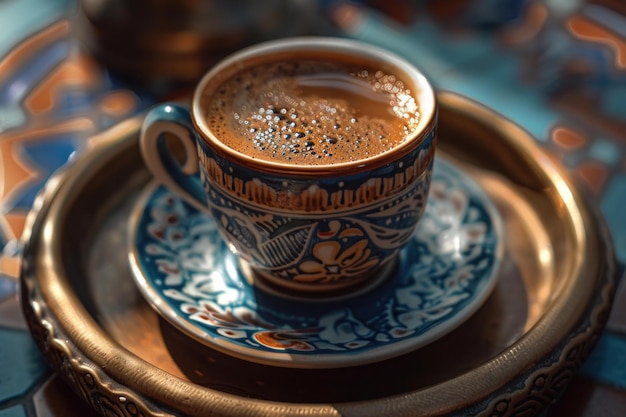 Traditional turkish coffee in ornate cup