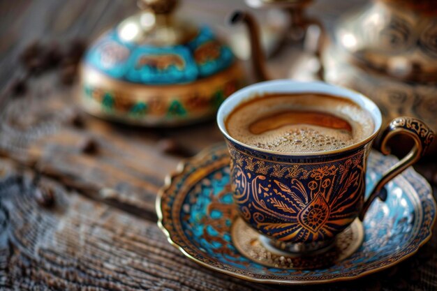 Photo traditional turkish coffee in ornate cup