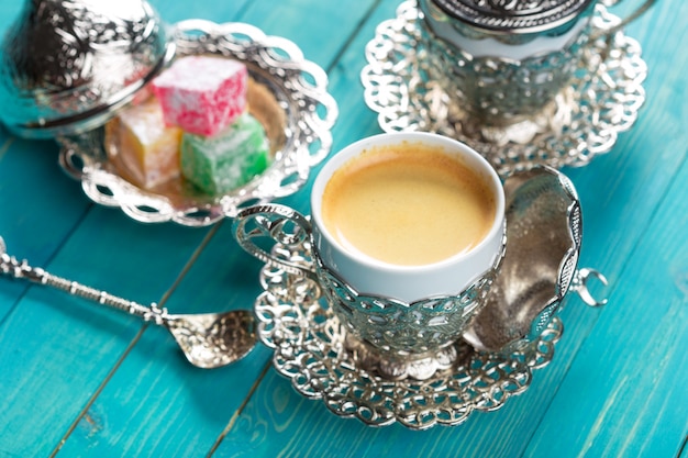 Traditional turkish coffee and turkish delight