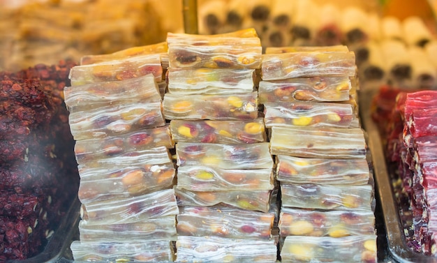 Traditional Turkish delight sweets as lokum candy