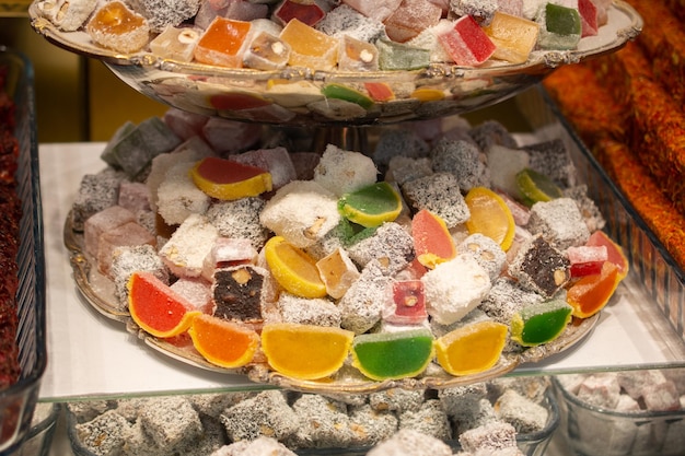 Traditional Turkish delight sweets as lokum candy