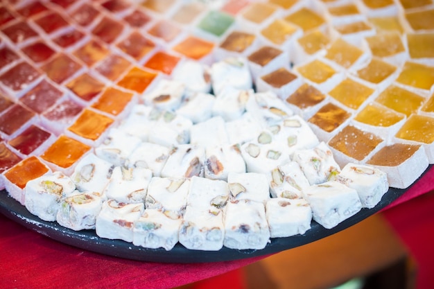 Traditional Turkish delight sweets as lokum candy