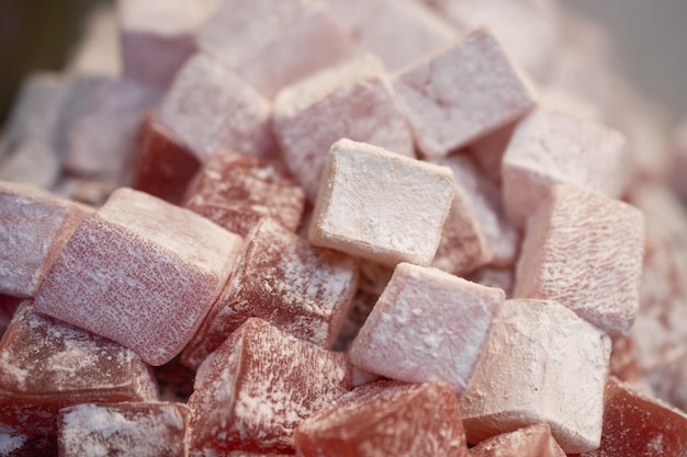 Traditional Turkish delight sweets as lokum candy