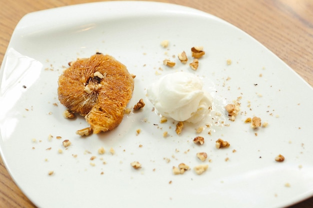 Traditional turkish dessert baklava with cashew, walnuts. Homemade baklava with nuts and honey.