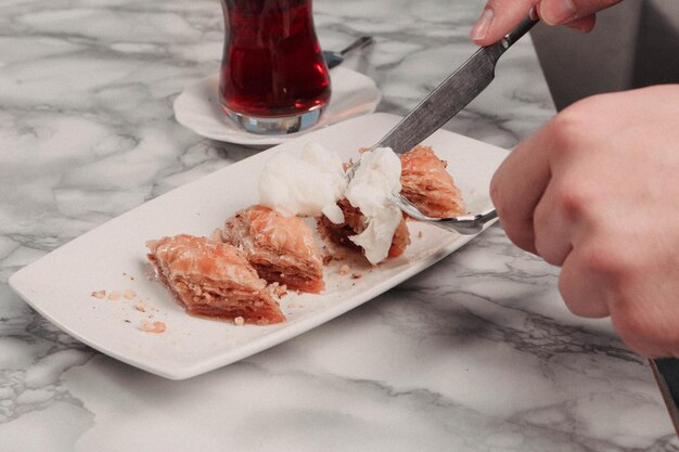 Traditional turkish dessert baklava with cashew, walnuts. Homemade baklava with nuts and honey.