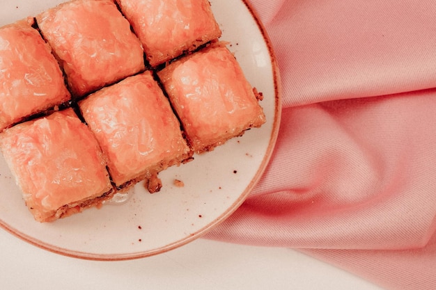 Traditional turkish dessert baklava with cashew, walnuts. Homemade baklava with nuts and honey.