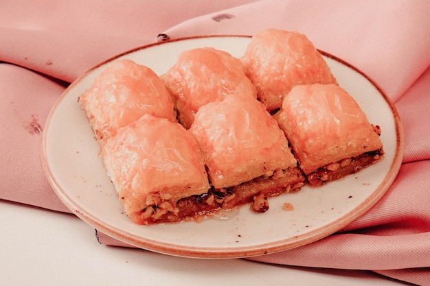 Traditional turkish dessert baklava with cashew, walnuts. Homemade baklava with nuts and honey.