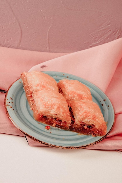 Traditional turkish dessert baklava with cashew, walnuts. Homemade baklava with nuts and honey.