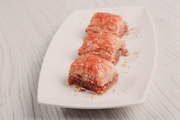 Traditional turkish dessert baklava with cashew, walnuts. Homemade baklava with nuts and honey.